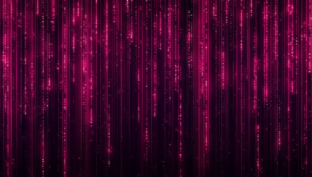 Pink matrix digital rain animation background, seamless falling data pattern in glowing neon cyber style