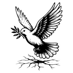 Obraz premium Dove with Olive Branch - Peace Dove Flying - Bird with Leaves in Mouth Design - Olive Branch pigeon - Peace Symbol Clipart - Bird Carrying Leaves design