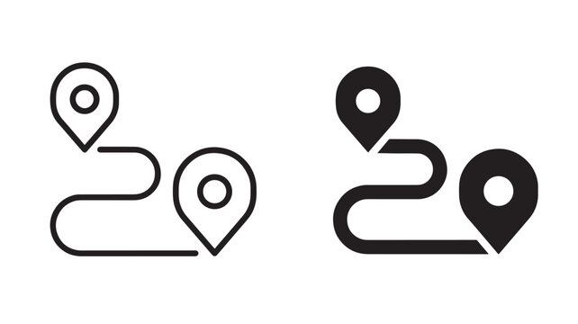 Two location pin icons one outlined and one filled on transparent background silhouette