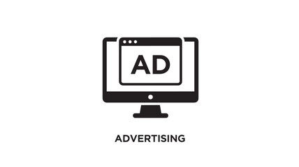 Black computer screen displaying an ad with advertising text on transparent background silhouette © Moinul