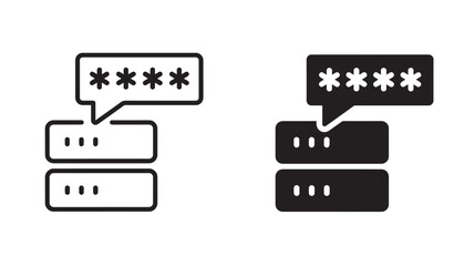 Two communication icons with password symbols black and white on transparent background silhouette