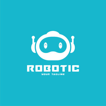 cute robot head icon with small antennas vector logo template