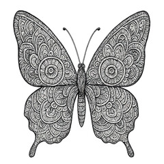  Intricate Hand-Drawn Butterfly Line Art Illustration, Detailed Ornamental Insect Sketch Isolated on White Background
