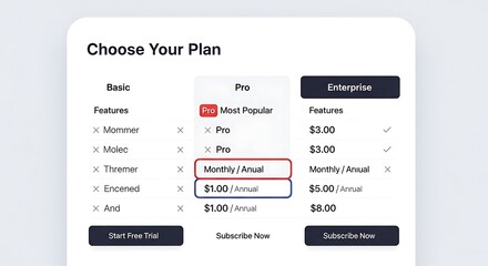 Obraz premium Website displays pricing plans with options for basic, pro, and enterprise.