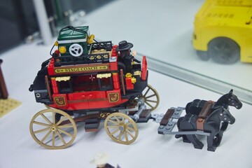 Naklejka premium Moscow, Russia. - June 23, 2025: Lego construction kit, old models. Collection of the famous toy series