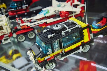 Naklejka premium Moscow, Russia. - June 23, 2025: Lego construction kit, old models. Collection of the famous toy series