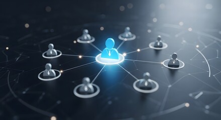 Central figure connecting a digital network of people, representing leadership and collaboration