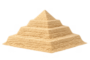 Sand pyramid structure on transparent background representing ancient architecture, building, desert and history concepts