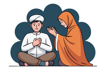 Flat vector illustration of a parent praying for a child, symbolizing family love, spiritual connection, prayer, care, and emotional support.
