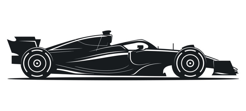 Formula One Racing Car Silhouette Vector Illustration &ndash; Side View F1 Speed Vehicle for Motorsport and Racing Design