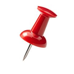 Red push pin on white background close-up