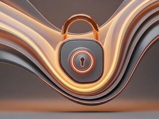Digital padlock with glowing orange lines on metallic background  secure lock icon