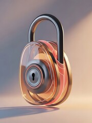 Digital padlock with transparent cover and metal shackle on surface