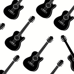 Fototapeta premium [Vector EPS]Pattern of black acoustic and electric guitars on white background