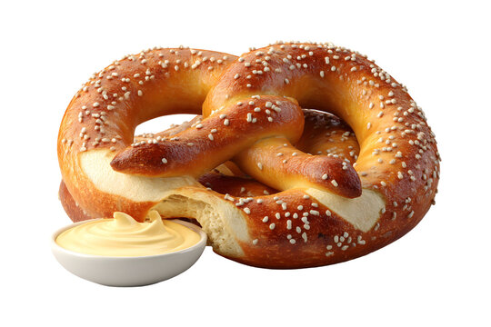 Golden Brown Bavarian Pretzel with Creamy Cheese Dip and a Bite Taken