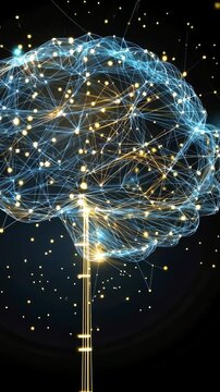 Bright lines and dots create a network that shows brain activity with a focus on its connections in a dark setting at night