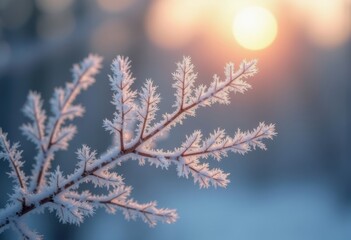 Feathery Frost Coating on Delicate Branches with Elegant Rime Patterns