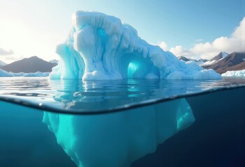 Floating Iceberg Breaks through Ocean Waves with Stunning Arctic Vista Under Dazzling Sunlight