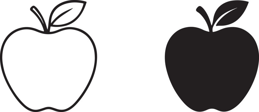 Simple black apple vector icon in bold and outline style, clean EPS for design and logo use.