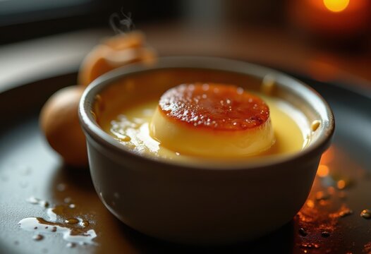 Caramelized Sugar Top Ramekin Dessert Warm Custard Delight in a Tiny Dish