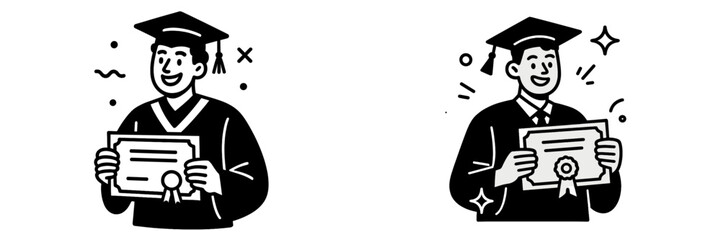 Cheerful graduates celebrate academic success with diplomas