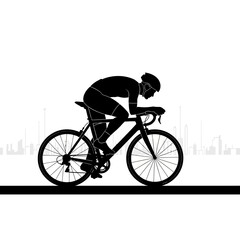 Naklejka premium Dynamic cyclist silhouette in urban landscape