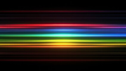 Horizontal rainbow spectrum of vibrant, glowing light streaks on black