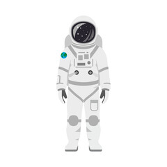 Astronaut standing in white suit with earth reflection on helmet, isolated on white background