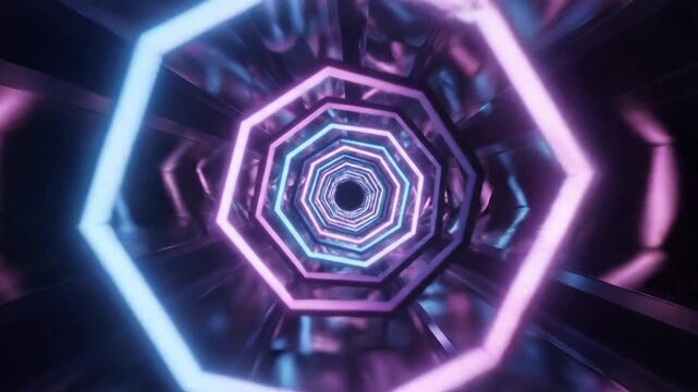 Abstract Neon Octagonal Tunnel with Futuristic Glow.