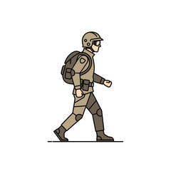 Fototapeta premium Soldier walking with backpack, military uniform, tactical gear, animated character