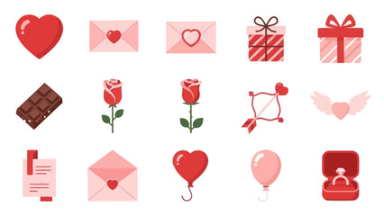 Valentine's Day Pixel Art Icons: Hearts, Roses, Gifts, Chocolate, Envelopes, Ring