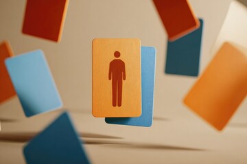 Falling rectangular cards with human silhouette icon