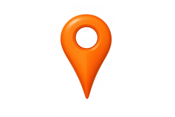 Orange 3d map pin icon marking location or destination globally, tracking navigation route, finding direction, transparent background