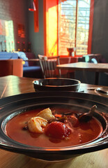 Hot soup in a cafe