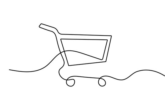 Shopping cart minimal icon continuous one line drawing isolated outline illustration
