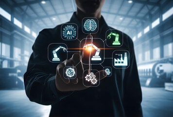 Businessman interacting with futuristic technology interface