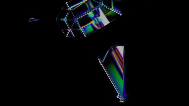 Animated abstract background of chrome filled color pattern that repeats endlessly.