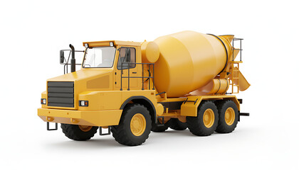 Yellow concrete mixer truck with a large rotating drum, ready for construction site delivery.