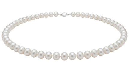 Elegant white pearl necklace isolated on Transparent  background. Classic jewelry for weddings and events.