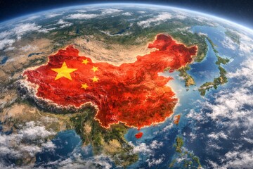 A vibrant, artistic representation of China with a prominent flag overlay, symbolizing the country's pride and identity.