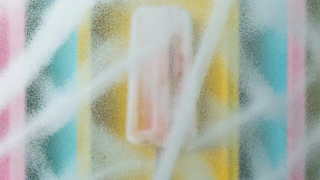 Vibrant popsicles melting behind frosted glass for a refreshing summer vibe
