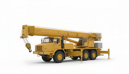 Powerful yellow mobile crane truck with an extended boom and lifting hook, essential for construction and heavy lifting.