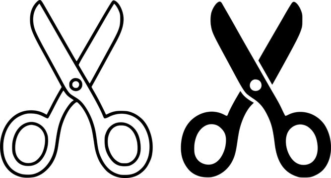 Scissors illustration icon in outline and silhouette style