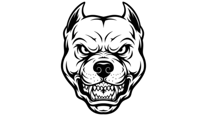 Fierce Pitbull dog head illustration with sharp teeth and aggressive expression