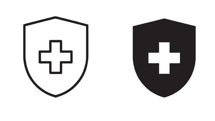 Obraz premium Two shield icons with a medical cross contrasting colors on transparent background silhouette