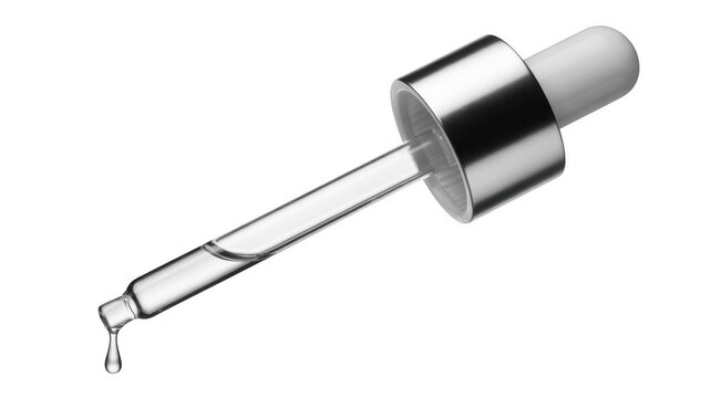 Glass dropper with liquid droplet skincare beauty tool isolated on a transparent background