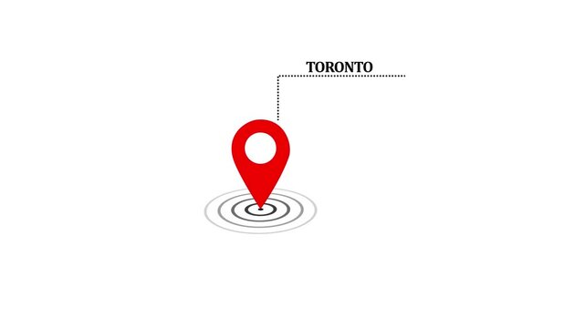 Toronto GPS Map pin Location Animation with Digital Navigation Pointer on transparent background. Toronto map label with location pin symbol. Toronto city map with destination location concept.4k