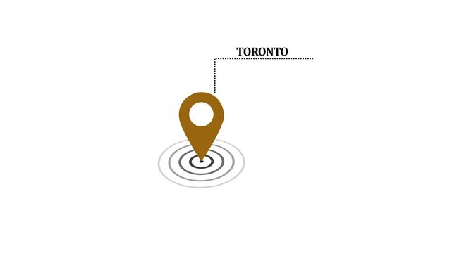 Toronto GPS Map pin Location Animation with Digital Navigation Pointer on transparent background. Toronto map label with location pin symbol. Toronto city map with destination location concept.4k