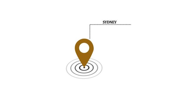 Sydney GPS Map pin Location Animation with Digital Navigation Pointer on transparent background. Sydney map label with location pin symbol. Sydney city map with destination location concept.4k video