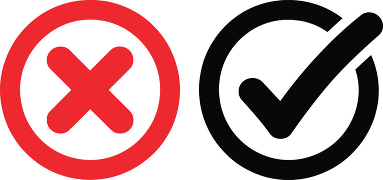 Red cross and black check mark symbols side by side